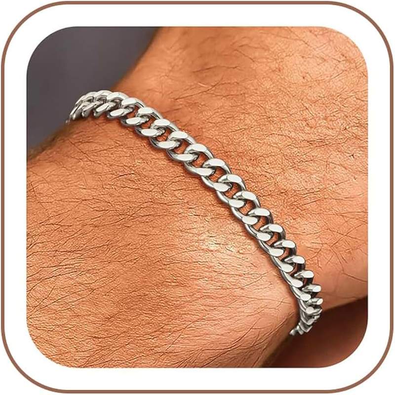 HIMSTORY Silver Cuban Link Bracelet for Men, 925 Sterling Silver 5MM Cuban Chain Bracelet Diamond Cut Silver Bracelets Gifts for Boyfriends Father Husband