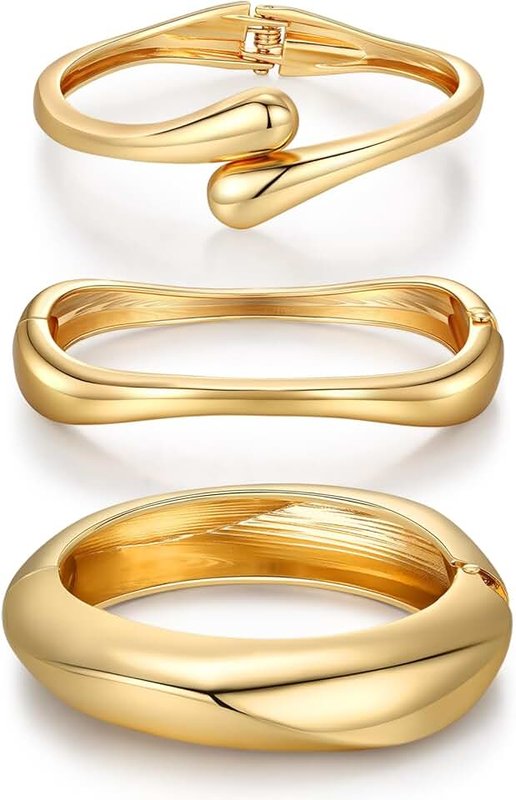 QPELL Chunky Gold Bangle Bracelets for Women Trendy 14K Gold Plated Cuff Bracelets Stack, Dainty Bracelet Sets Fashion Jewelry Gift