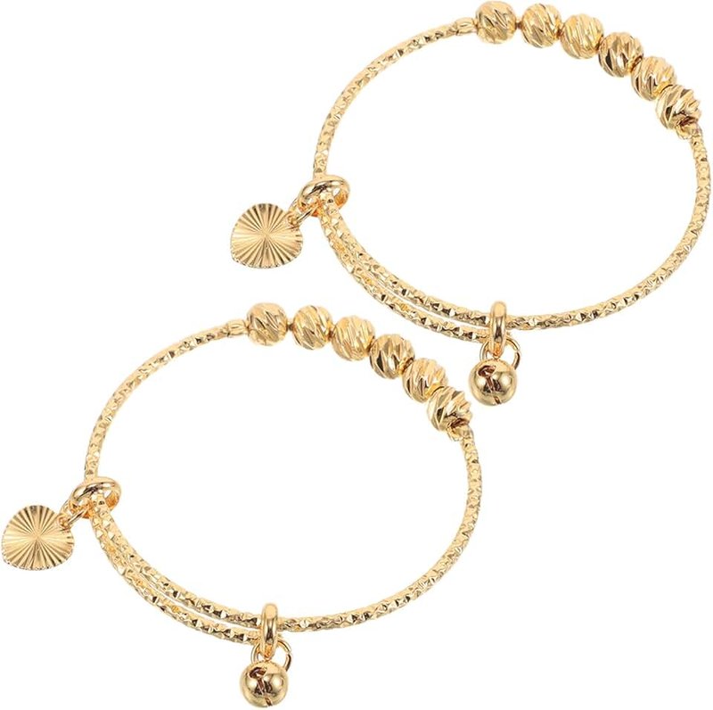 BESPORTBLE 2pcs Baby Jewelry: Adjustable Baby Bangle Bracelet/Anklet for Infant Girls and Boys - Golden Plated Bangle for Birthday New Year - Infant Jewelry