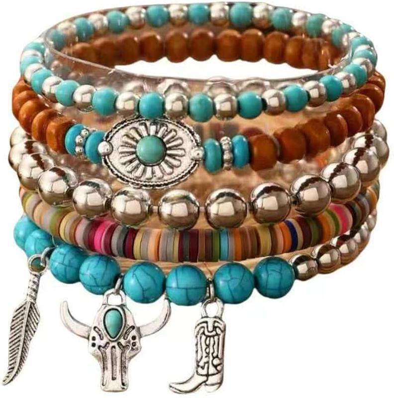 LOTSOF Western Turquoise Beaded Bracelet, Chic Stack Beaded Western Style for Country Concerts, Cowgirl Outfits & Boho Jewelry