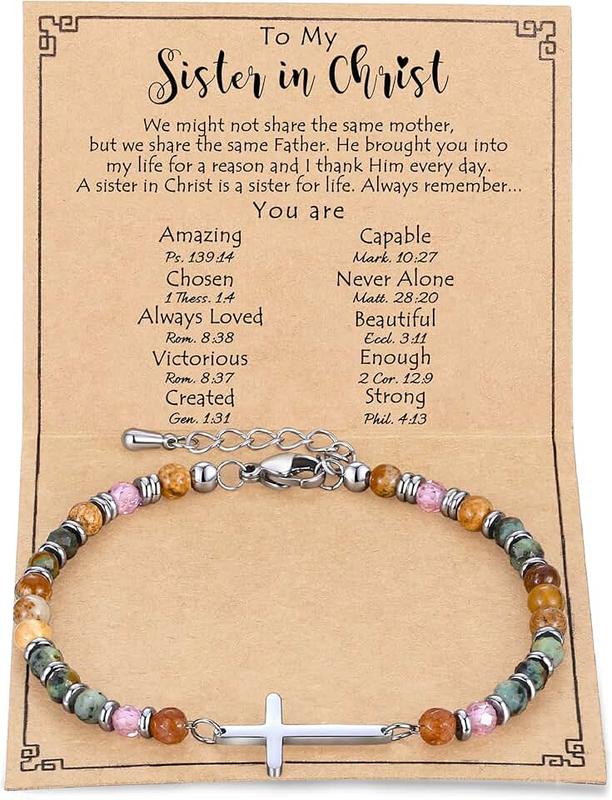 Junifi Dainty Cross Bracelet for Women, Christian Gifts for Women Friends Sister Daughter Mom Sister in Christ on Birthday Easter Christmas Stocking Stuffers Friendship Jewelry