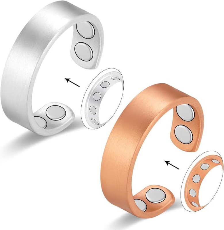 Vicmag 2 x Copper Magnetic Rings for Men and Women with Strong Magnets (3500 Gauss) 99.99% Pure Copper Rings Adjustable Size with Gift Box