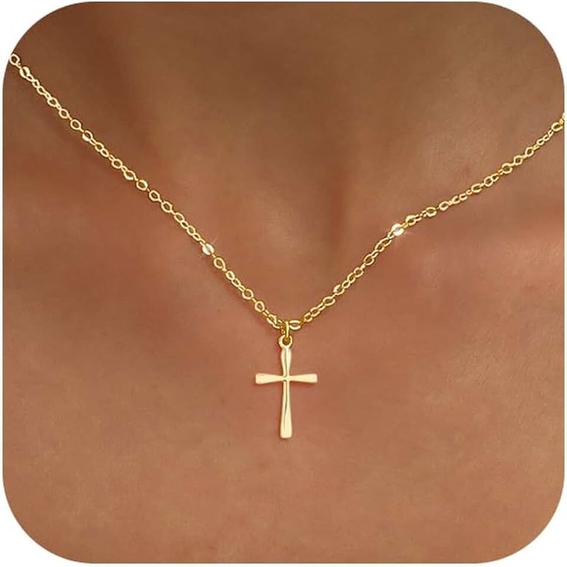 KISSCLOUD Cross Necklace for Women Dainty 14K Gold Silver Plated Cross Chain Pendant Christian Religious Baptism Faith Charm Trendy Jewelry Gift
