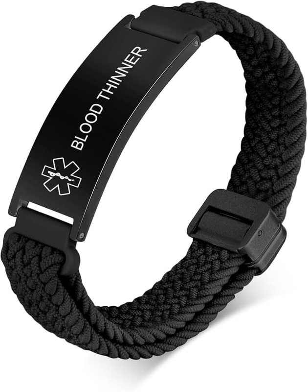 VNOX Medical Alert Id Bracelet for Men Women, Adjustable Customizable Stretchy Rope Emergency Survival Medic Bracelets Wristband Loop Band with Replacement Tag
