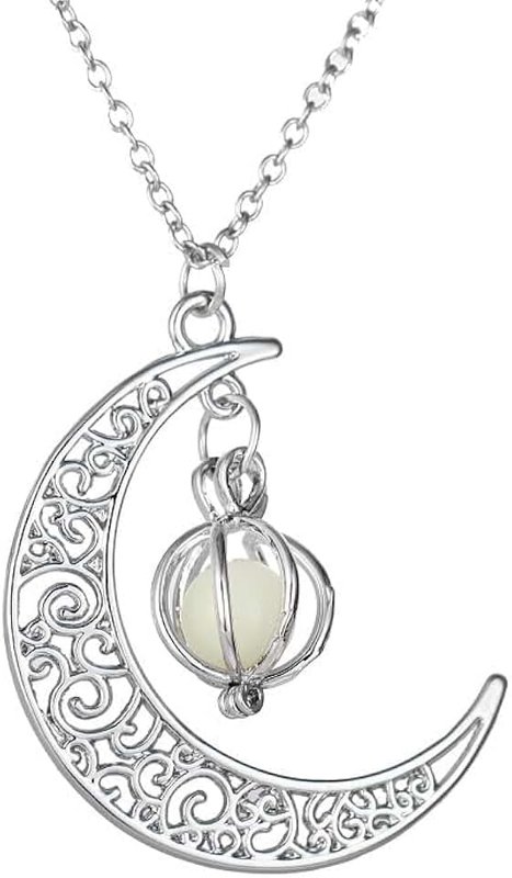 Necklace Halloween Fluorescent Necklace Glow in The Dark Luminous Moon Necklace Stone Pendant Accessories for Women Teens Girls