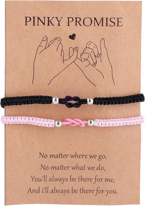 Goktvai 2pcs Couple Braided Bracelets, Black & Pink Matching Braided Bracelets for Birthday Anniversary Couple Memento