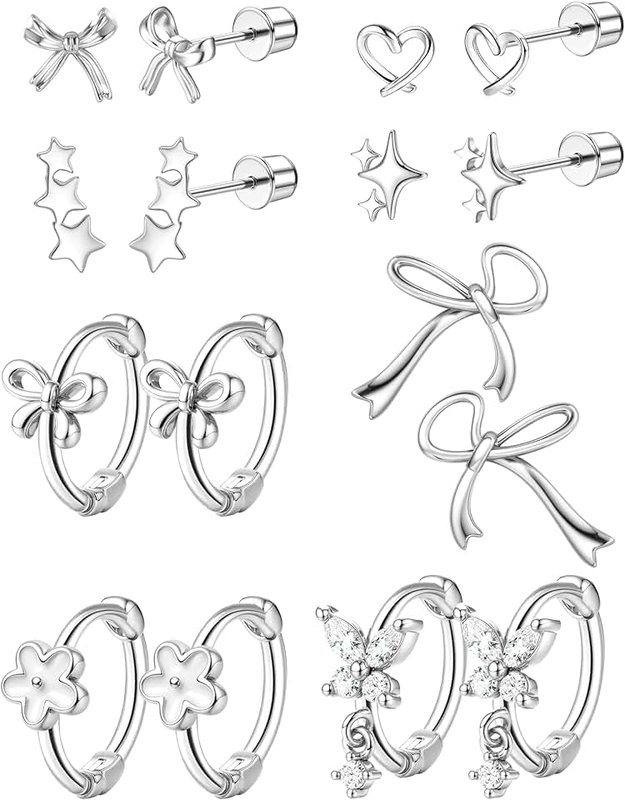 YADOCA Hypoallergenic Earrings for Girls Cute Kids Jewelry Screw Back Toddler Baby Earrings Hoop Huggie Surgical Stainless Steel Stud Earrings Set for Sensitive Ears Flower Heart Earrings for Women