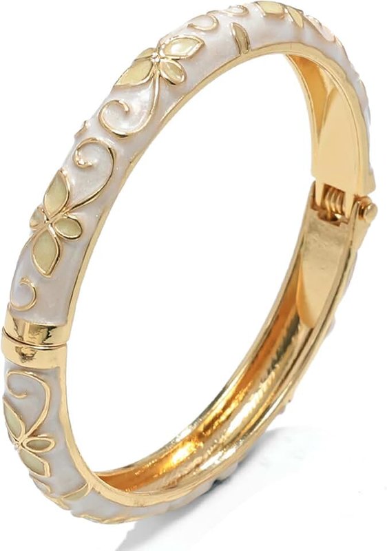 sunglnl Cloisonne Bracelet For Women, 4 Petals of Flower Shaped Enamel Bling Chunky Bangle Trendy Cute Colorful Gold Plated Vintage Bracelets Stackable Wife Jewelry Friendship Gift