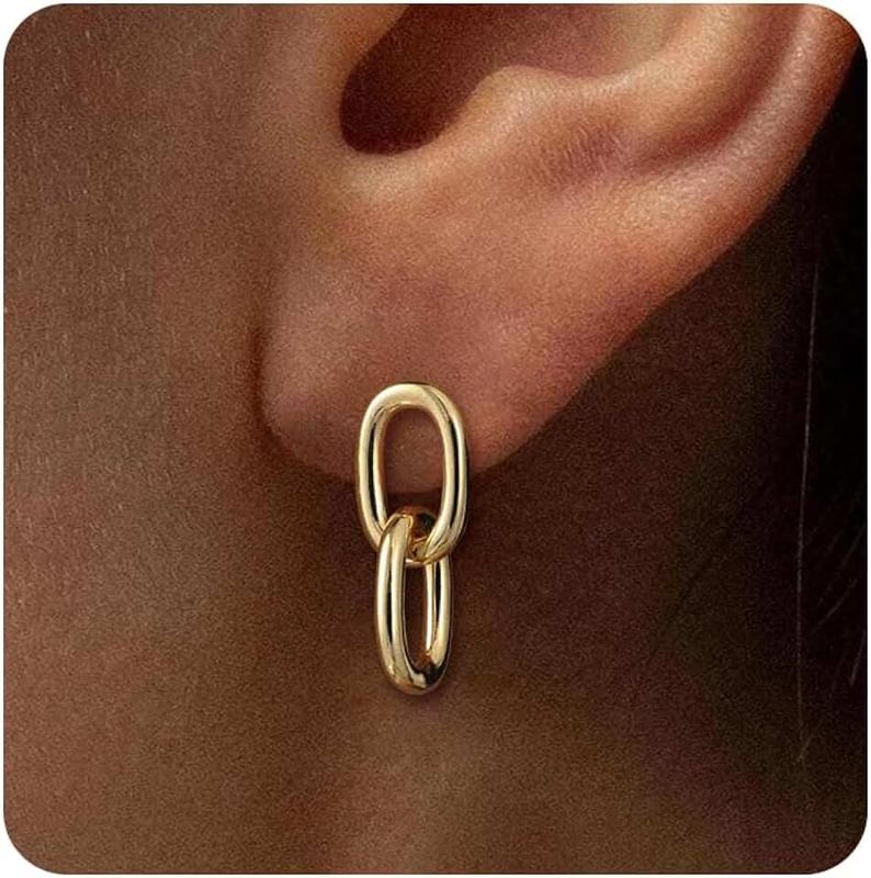 Anniweeny Gold Earrings for Women 14k Plated Gold Statement Drop Dangle Hypoallergenic Trendy Dainty Minimalist Paperclip Link Earrings Jewelry Gifts