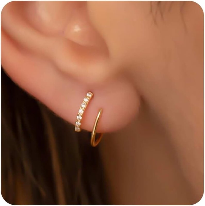 Anniweeny Gold Earrings for Women 14k Plated Gold Huggie Hoops Earring Hypoallergenic Trendy Dainty Minimalis CZ Threader Earrings Jewelry Gifts