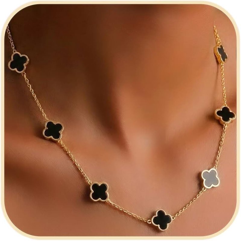 Billet-doux 18k Gold Plated Clover Necklace for Women, The Timelss Classic Four-Leaf Clovers Link Chain Nacklace, Adjustable size, Trendy Charm Jewelry Gifts for Her