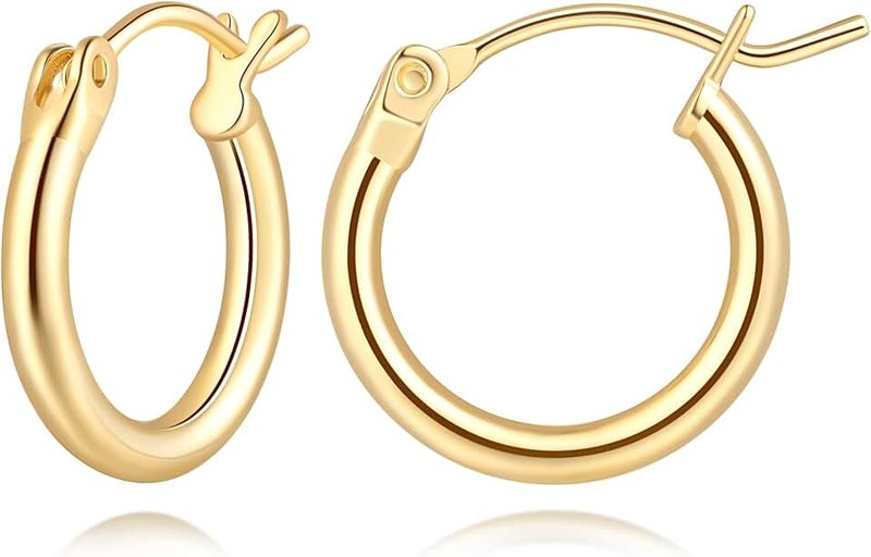 ALUUYANN 14k Gold Hoop Earrings, Huggie Hoop Earrings for Women, 14K Gold Earrings Hypoallergenic Lightweight Small Hoop Earring for Womens 14mm/16mm/18mm