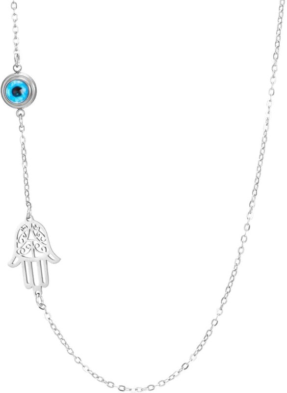 EUEAVAN Hamsa Hand of Fatima Evil Eye Necklace for Women Blue Devil's Eye Pendant Hexagram Jewish Protection Amulet Kabbalah Jewelry Religious Gifts