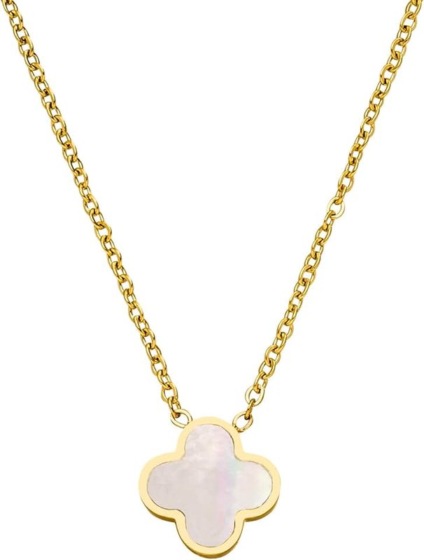 DIAMOND MODE Clover Women's Clover Necklace Mother of Pearl, 18 Carat Gold-Plated, Surgical Steel, 42 cm + 5 cm, Waterproof, Gift