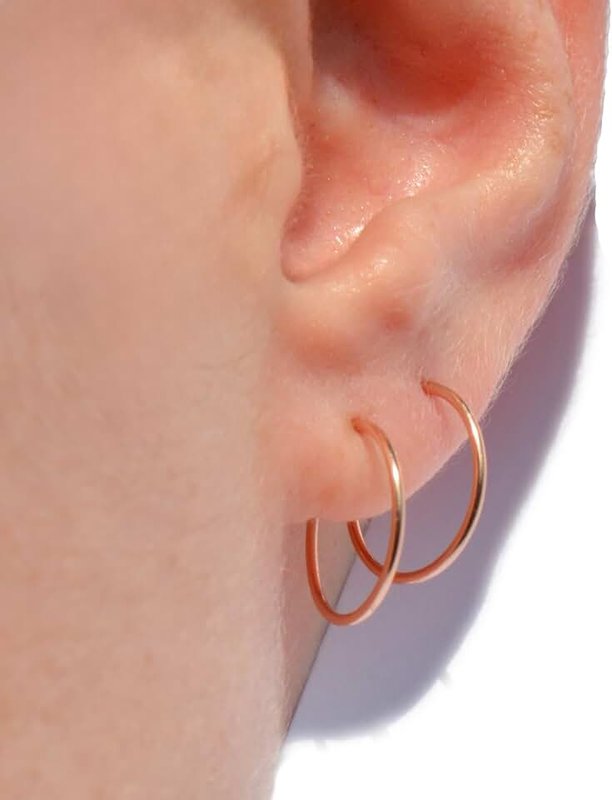 Cool Mom's Closet 14K Real Rose Gold Hoop Earrings | Rose Gold 14K Thin Hoops Earring for Women Thin Tiny Small Dainty Mini Hugging Petite 14 Karat Wire Endless Skinny Earings Huggies Ladies Jewelry | Handmade in FL