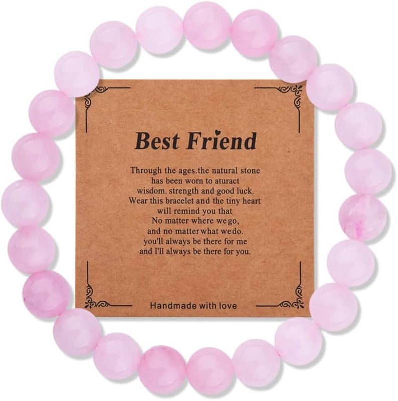 Kefley Pink Crystal Best Friend Bracelet Gifts for Christmas Birthday Friendship Gifts for Women Friends BFF Handmade Natural Stone Beads Bracelets for Her Bestie Long Distance Gift