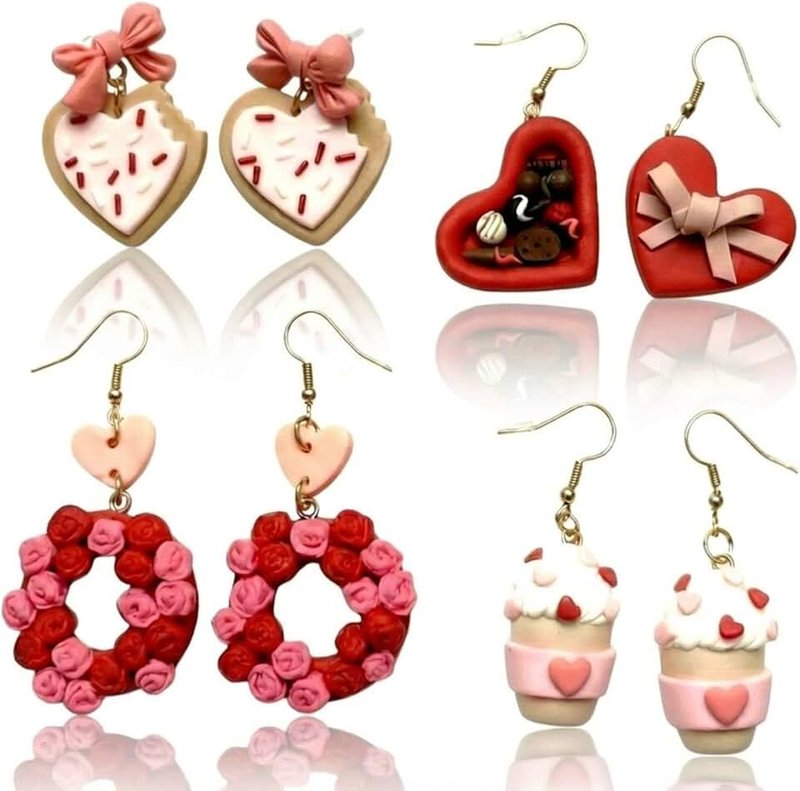 Cunno 4 Pairs Earrings for Women Polymer Clay Earrings Handmade Cute Jewelry Gifts for Mother Wife Sister Teacher Accessories