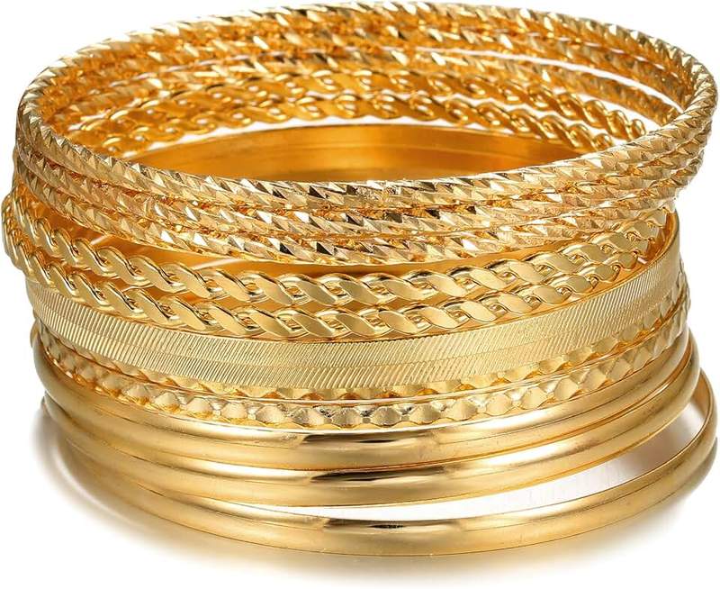 AYWFCBF Gold Bangles for Women, 12 Pcs Boho Stackable Bracelets Multi Layer Textured Chunky Bracelets Jewelry Set for Women
