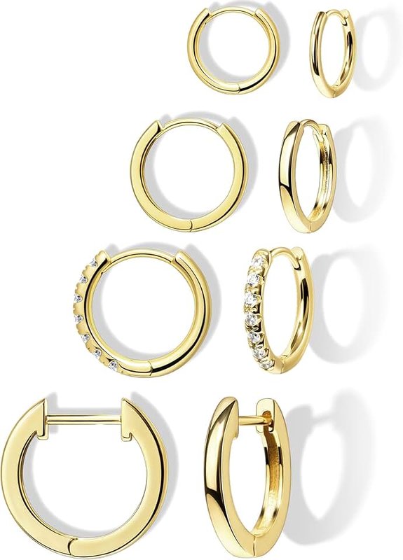 Generic 14K Gold Plated Huggie Hoop Earrings Set, Hypoallergenic Small Multiple Cartilage Earrings, Lightweight Dainty Stackable Mini Hoops for Women Men