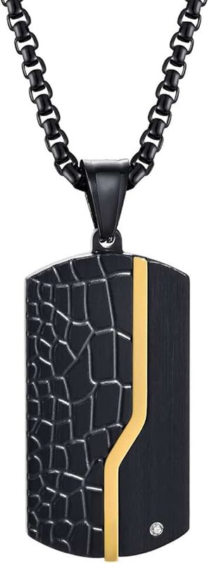 Generic Two-Tone Dog Tag Necklace Black Stainless Steel Men Jewelry