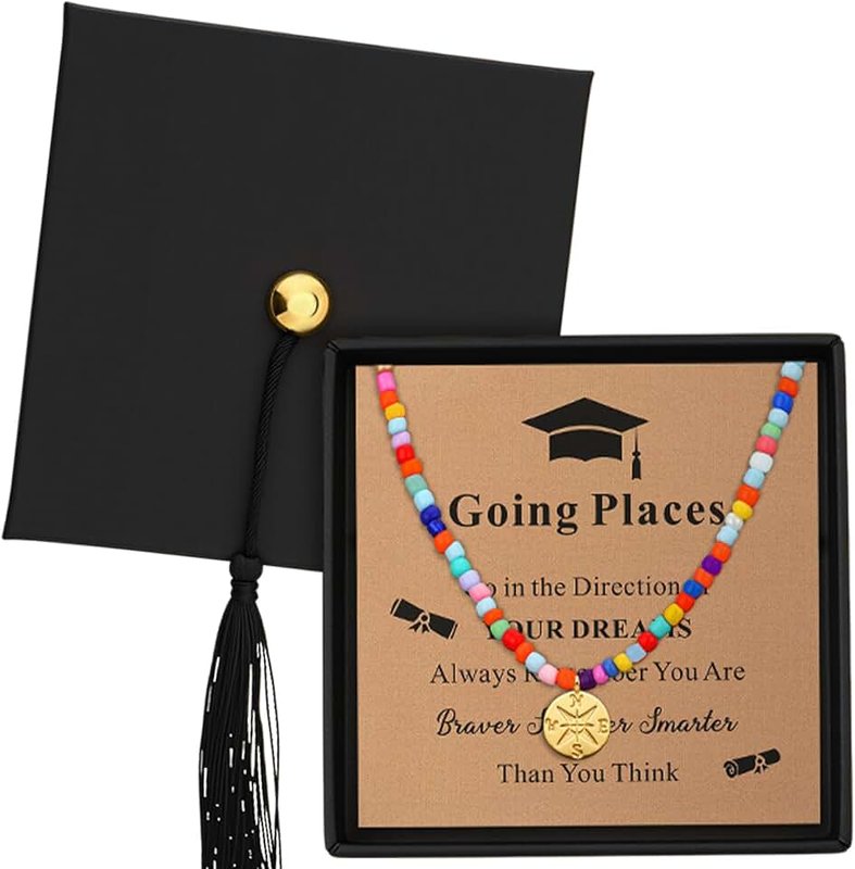 Tondiamo Graduation Gifts Colorful Compass Beaded Choker Necklace for Her Back to School Necklace Comes in Box with Inspirational Card Graduate College High School Gifts for Classmates Friends Teacher