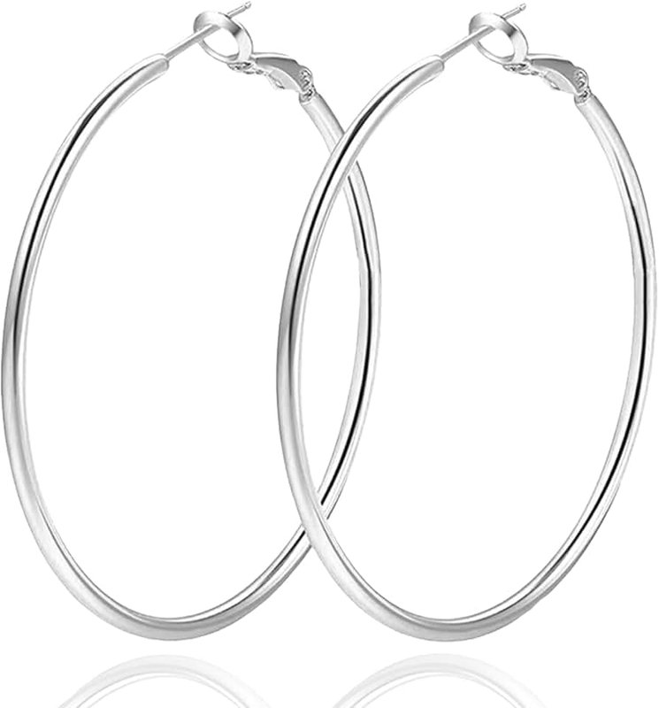 DENNSHH 1 Pairs 60/70mm Silver 14K Gold Rose Gold Hoop Earrings for Women Hypoallergenic Stainless Steel Lightweight Big Hoops Shiny Dangle Earrings Trendy Jewelry Gifts