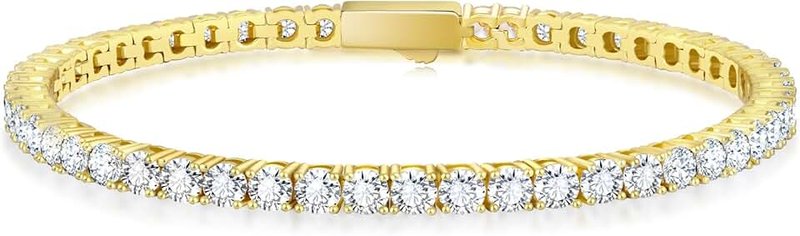 KRKCLIFE Tennis Bracelets for Women Men, 14K Yellow Gold Plated Hypoallergenic Classic Round AAAAA Cubic Zirconia, 3-5mm Width, Elegant Jewelry for Her Him Wife Mom 6.5-7.5 Inch