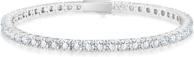 KRKCLIFE Tennis Bracelets for Women Men, 14K Yellow Gold Plated Hypoallergenic Classic Round AAAAA Cubic Zirconia, 3-5mm Width, Elegant Jewelry for Her Him Wife Mom 6.5-7.5 Inch