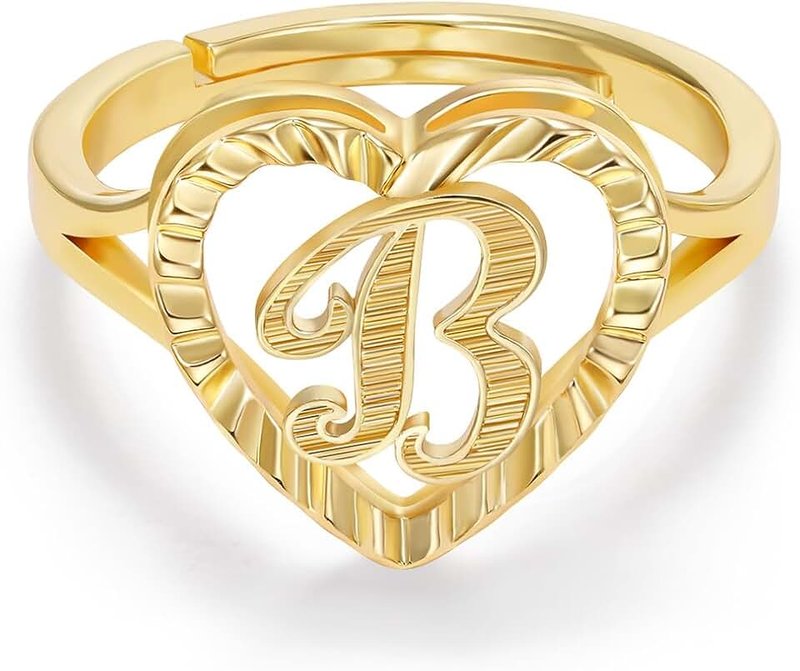 KELORIS PATH Gold Initial Rings for Women, 14K Adjustable Heart Letter Ring, Vintage Dainty Non-Tarnish Fashion Jewelry Valentine's Day Gifts