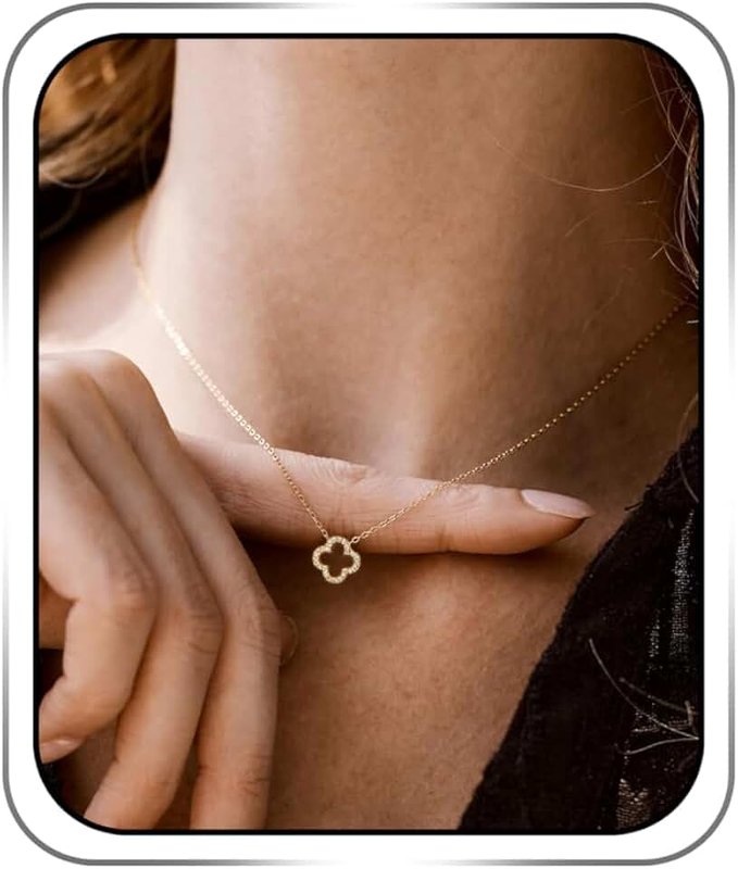ShineRose Christmas Gold Clover Necklace for Women Dainty 14K Gold Plated CZ Pendant Charm To My Wife Trendy Lucky Gifts Jewelry