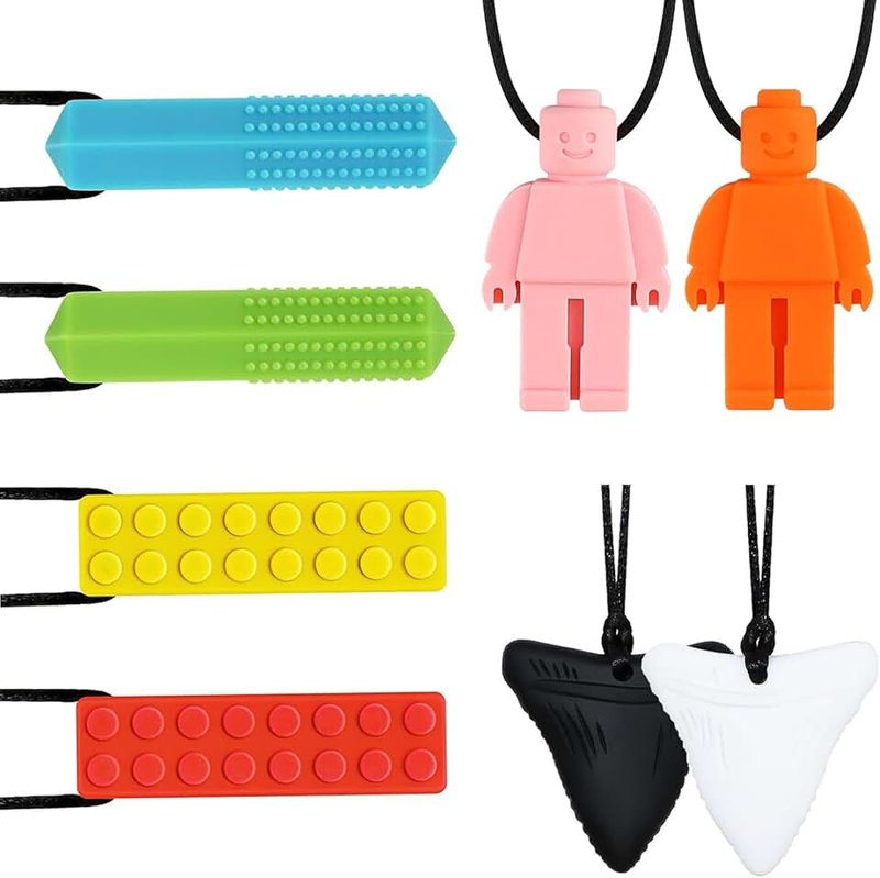8 Pack Chewy Necklaces for Sensory Kids, Chewy Necklace Toys for Autism, ADHD, Anxiety or Other Special Needs, Silicone Sensory Chew Toys Reduce Anxiety Fidget for Boys & Girls