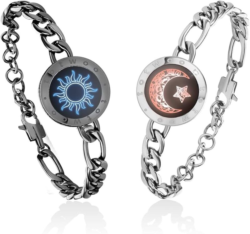 TOTWOO Touch Bracelet for Couple Valentines Day Gifts for Him Her Vibration & Light Up Bracelets Long Distance Gifts for LDR One-to-One Bluetooth Pairing via App