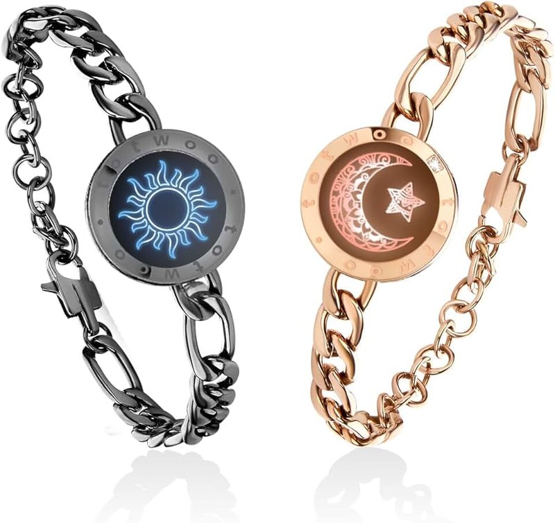 TOTWOO Touch Bracelet for Couple Valentines Day Gifts for Him Her Vibration & Light Up Bracelets Long Distance Gifts for LDR One-to-One Bluetooth Pairing via App