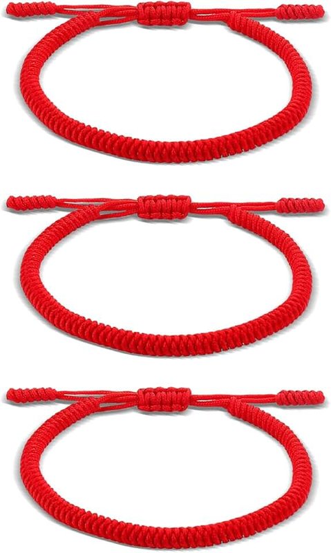 AgWenKui 3PCS Handmade Tibetan Buddhist Lucky Rope Bracelet - 3 Pack, Red String Bracelets Set, Adjustable Lucky Rope Bracelet, Handmade Tibetan Buddhist Bracelets