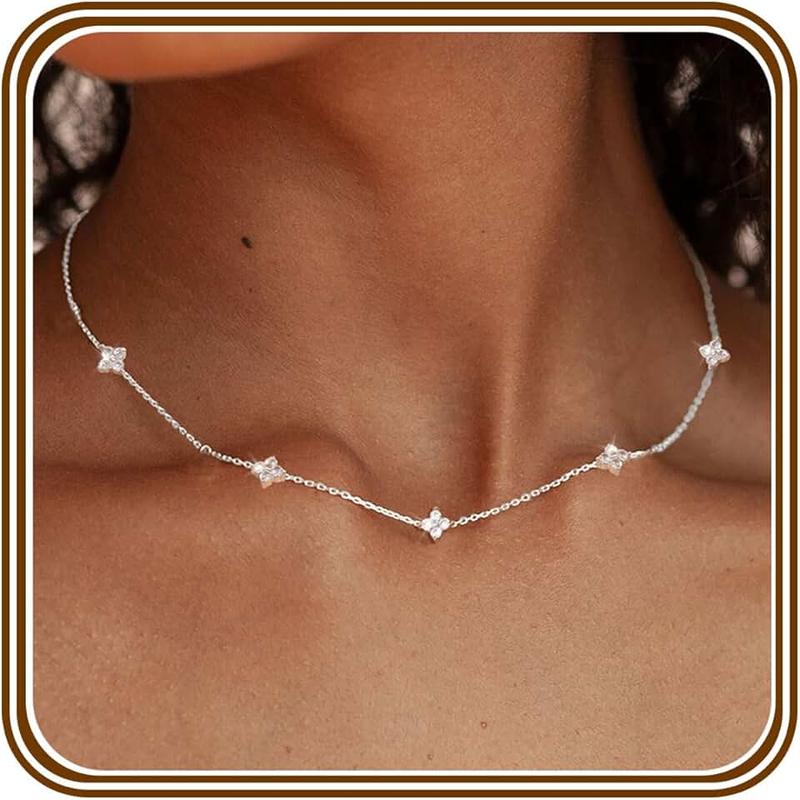 RLMOON Dainty Silver Gold Necklaces for Women Trendy Non Tarnish 14K Gold Plated Cubic Zirconia Necklace Layered Cute Butterfly Heart Station Choker Necklace Stack for Wedding Prom Brides Jewelry