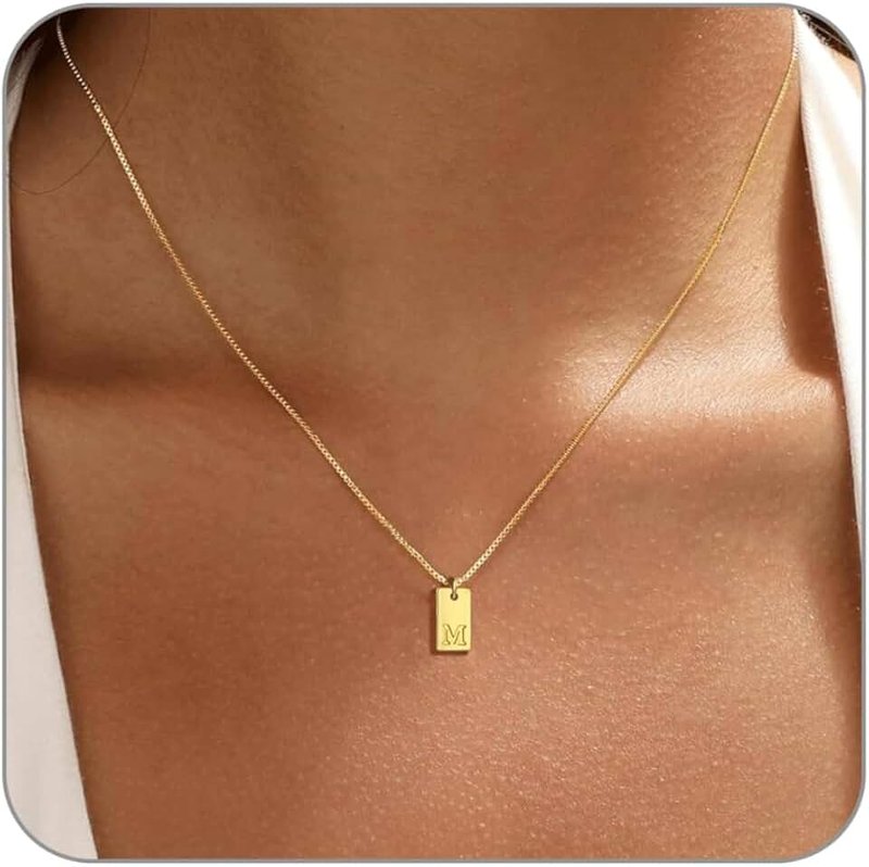 RLMOON Initial Necklaces for Women Dainty 14K Gold Plated Necklaces Silver Initial Name Necklace Letter A-Z Tag Pendant Personalized Gold Jewelry Gifts Stocking Stuffers for Teen Girls