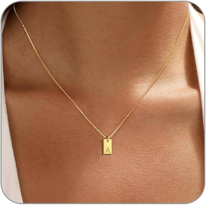 RLMOON Initial Necklaces for Women Dainty 14K Gold Plated Necklaces Silver Initial Name Necklace Letter A-Z Tag Pendant Personalized Gold Jewelry Gifts Stocking Stuffers for Teen Girls