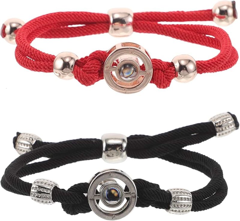 TEHAUX 2pcs Couple Promise Bracelets, Light Up Couple Communication Bracelet with Vibration, Long Distance Relationship Jewelry for Boyfriend Girlfriend