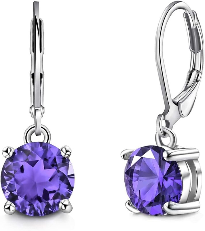 Elaximn 8MM Round Crystal Leverback Earrings, Vintage Style Birthstone Jewelry for Women, Sapphire, Garnet, Emerald Fashion Drop Dangle Earrings