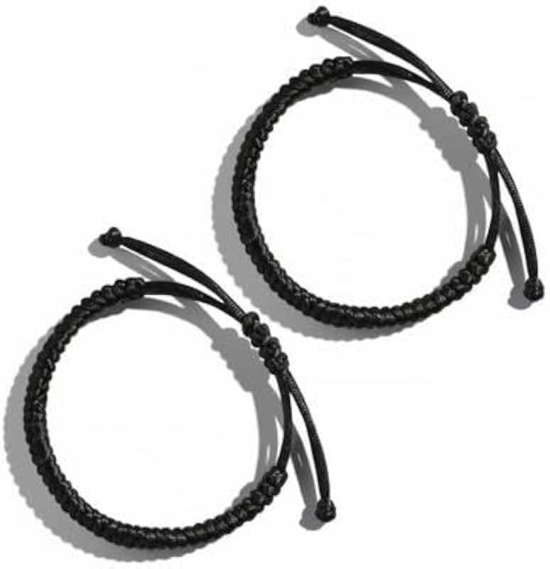 Auroly 2PCS Black String Friendship Bracelets for Women Men, Adjustable Braided Woven Rope Bracelet Set for Daily Wear - Auroly