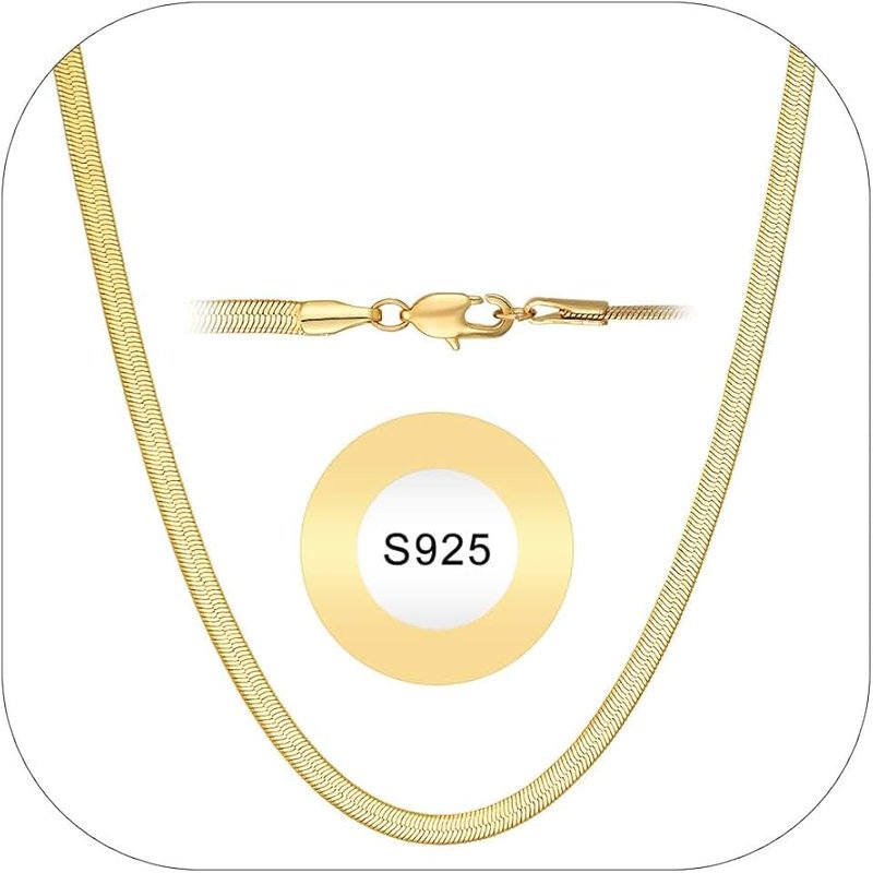 Esmoly 925 Sterling Silver Herringbone Necklaces for Women 18K Gold Plate Chain Necklace Birthday Gifts for Women Girls 2/3mm