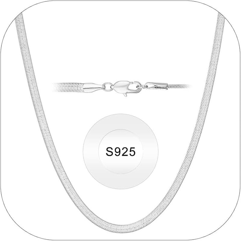 Esmoly 925 Sterling Silver Herringbone Necklaces for Women 18K Gold Plate Chain Necklace Birthday Gifts for Women Girls 2/3mm