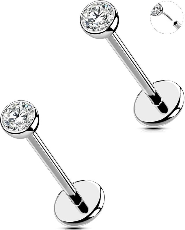 MS CUTE 2Pcs Silver 20G/18G/16G Threadless Nose Stud Flat Back Earrings 316L Surgical Steel CZ Daity Nose Helix Cartilage Tragus Conch Labret Medusa Monroe Piercing Jewelry-Multiple Sizes & Gauges