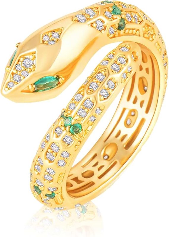 Aura & lrena Aura & Irena Adjustable 18K Gold Plated Snake Rings for Women, Statement Rings with 3A Cubic Zirconia, US 6-9 Non Tarnish Gift Ring