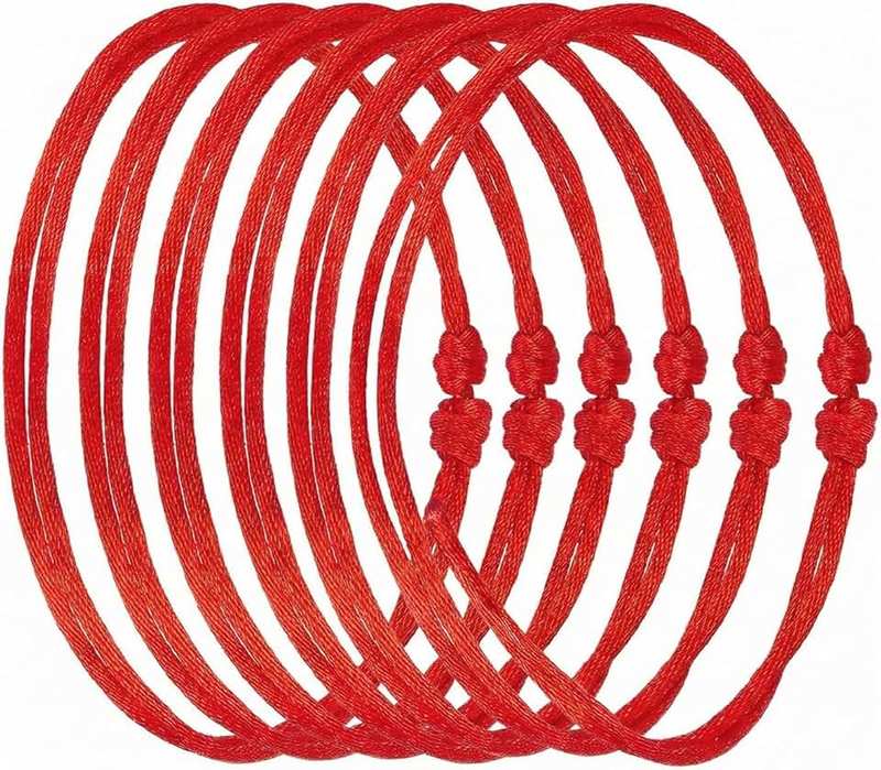 Laxifluent 6 Pack Red String Bracelet Adjustable Red Bracelet Knot String Amulet for Protection Evil Eye & Good Luck Classic Enamel Style