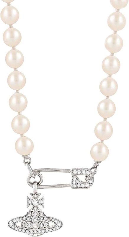 Vivienne Westwood. Women's Pearl Pin Necklace, Vivienne Mini Bas-Relief Necklace, Comes with a special box and paper bag