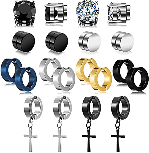 4 Pairs Clip On Earrings For Men Non Piercing Earrings Stud Stainless Steel  Hoop Earrings Set Black Silver Color