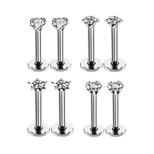 thumbnail image 2 of 4Pcs 316L Surgical Steel Stud Earring Set - Multishape Zircon Earrings For Helix, Tragus, Cartilage Piercing 2 of 5