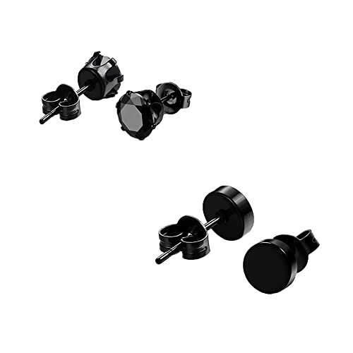 Screw Back Titanium Surgical Stainless Steel Earrings Black Packs Hypoallergenic for Women Men Sensitive Ears Cubic Zirconia Simulated Diamond CZ