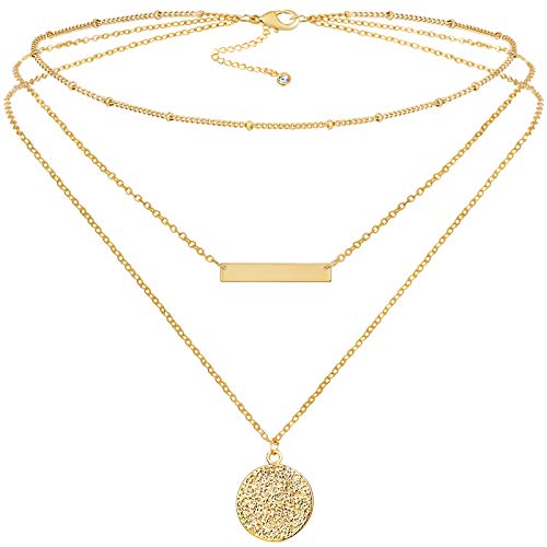 Turandoss Gold Necklaces for Women - 14K Gold Plated Lock Evil Eye Medallion Vintage Coin Necklace Bee Sun Moon Shell Gold Chain Necklace Layered